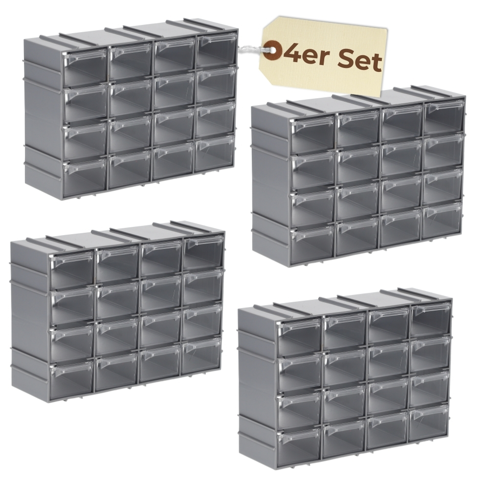 Image of 4-piece Set Of 16-compartment Sorting Drawers