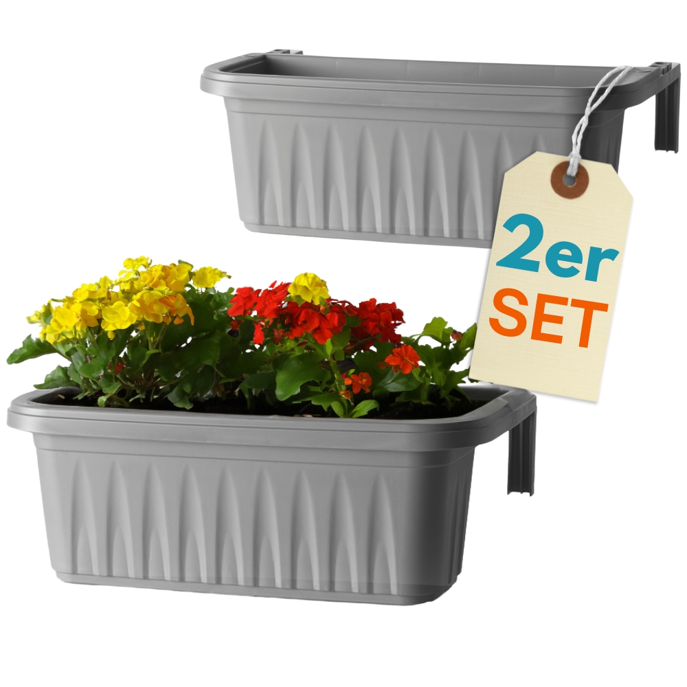2-pack Flower Box For Balcony Railing With Bracket And Water Reservoir, 50 Cm, Gray