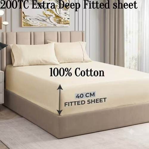 soft 100 cotton bed sheet with elastic corners 200 thread fabric extra deep 40cm fitted sheet machine washable bedding wrinkle resistant in single super king size