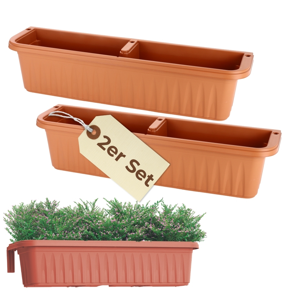 Image of Flower Box Balcony Terracotta 80 Cm With Holder Planter With Water Reservoir Flower Box Balcony Railing Railing Box Without Drilling