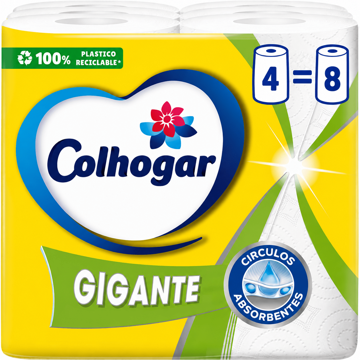 TEMU Colhogar Gigante x4 = 8 - Papel de Cocina Extra Absorbente y Resistente - Pack de 2 x 2 Rollos (Total 4)