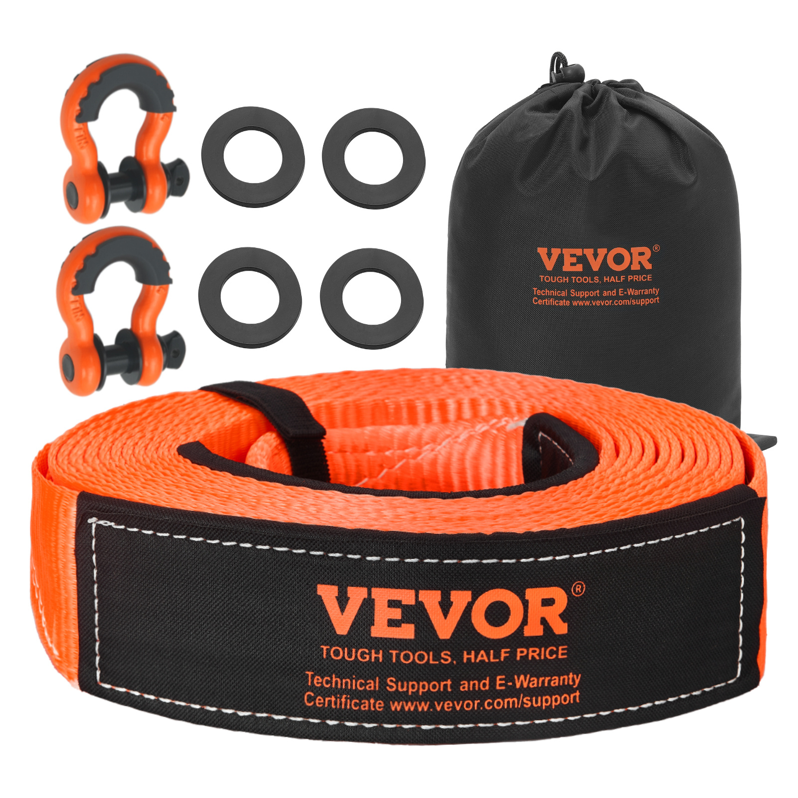 TEMU Kit de remorquage robuste VEVOR 3 po x 30 pi (MBS-36 000 lbs) Sangle de dégagement pour treuil , boucle triple renforcée, manchons de protection