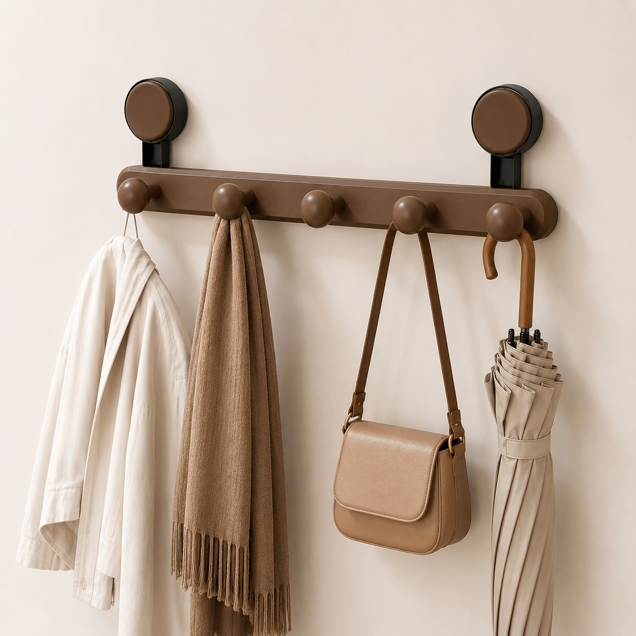 TEMU Perchero de Pared Adhesivo sin Taladro 5 Ganchos | Organizador Multifuncional para Ropa, Bolsos, Toallas y Paraguas | Soporta 15 kg | Resistente