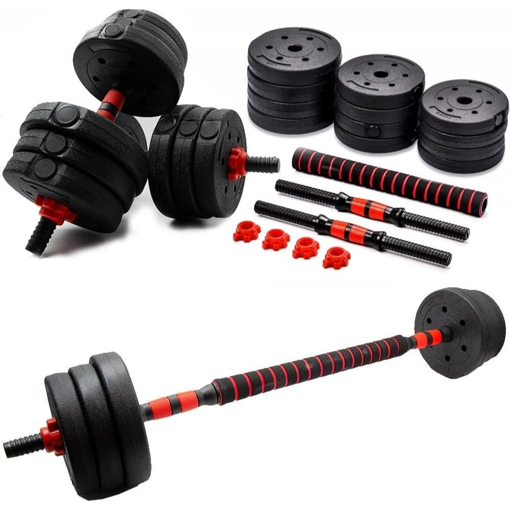 TEMU Juego de Mancuernas Ajustables 10 kg con Barra de Conexión y Ajuste Manual, Discos de Cemento Recubiertos, Pesas para Gimnasio en Casa
