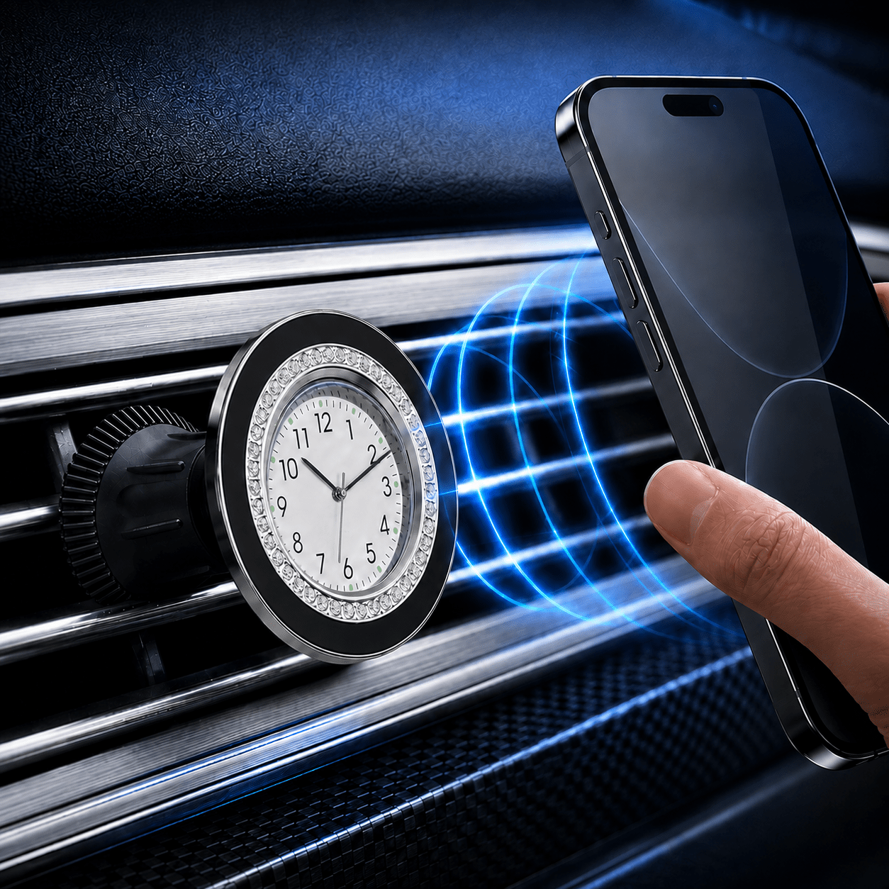 Image of Luxus Sleek Metal 2-in-1 Magnetic Car Phone Holder & Watch – Universal 360° Rotatable Vent & Dashboard Mount With 20x N52 Strong Magnets