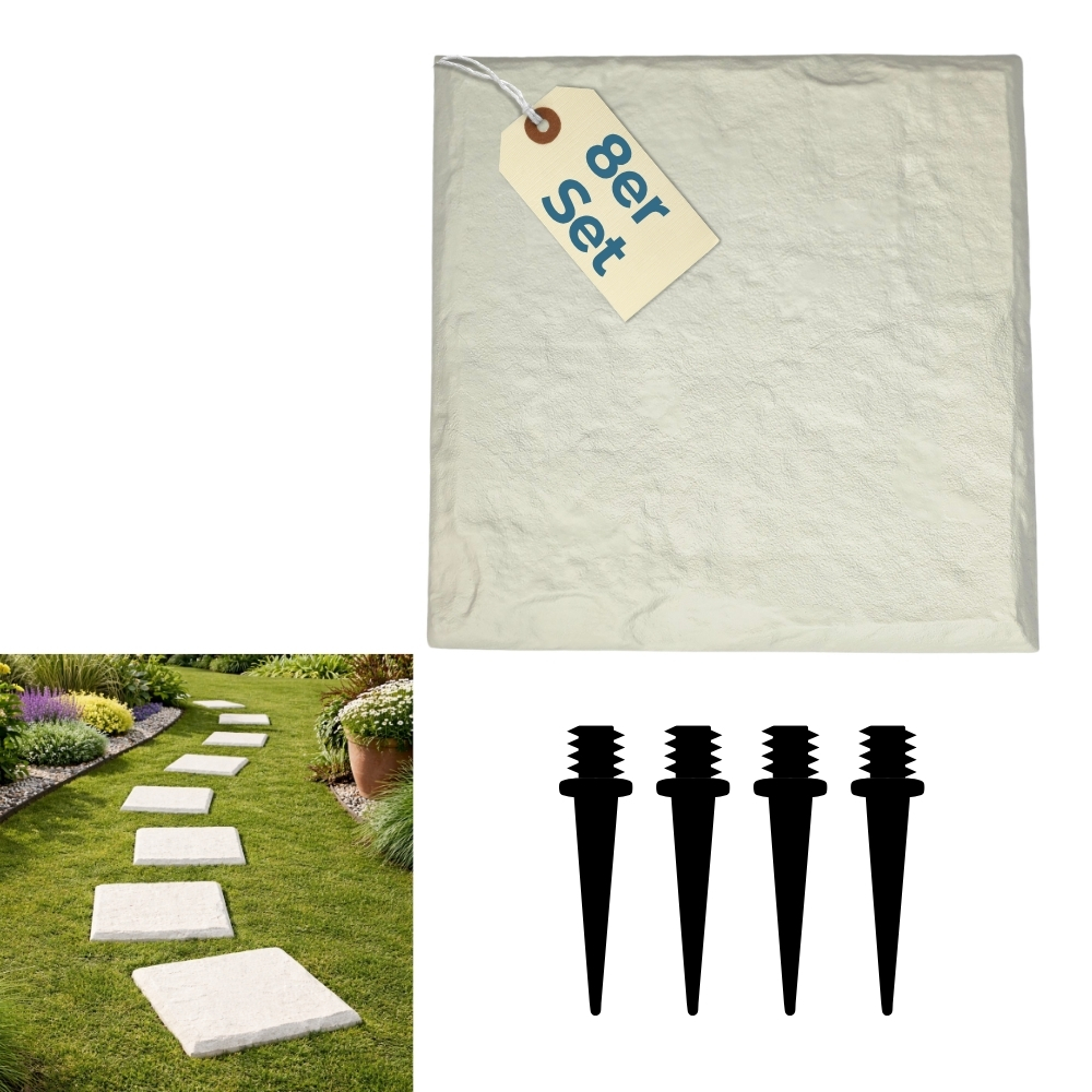 Image of 8-piece Set Of Garden Stepping Stones With Ground Stakes, Plastic Paving Slabs With Stone Look, 40x40 Stepping Plates For Lawn, Garden Slabs, Outdoor Area, Bed Plate, Walking Slab