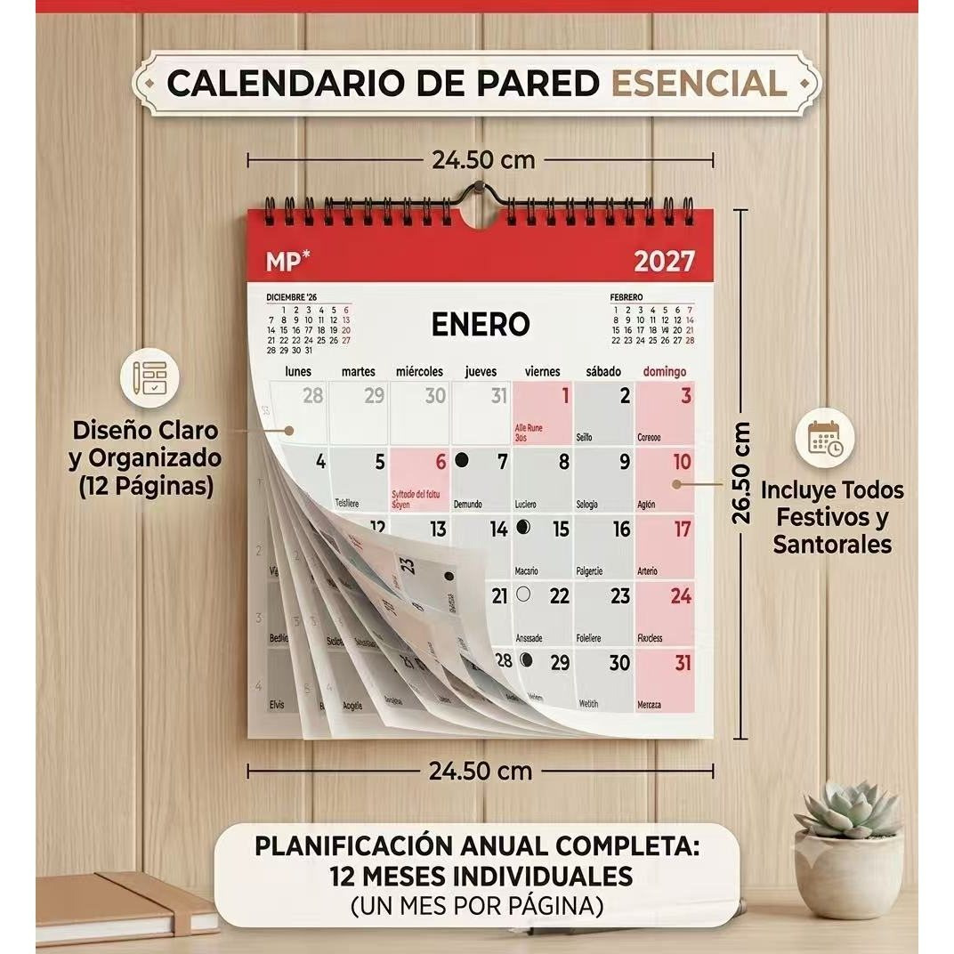 TEMU 2027 Calendario de Paled. 26.50cm x 24.50cm. Ideal para oficina, casa, .