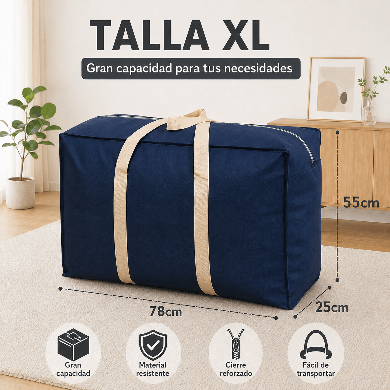 TEMU Bolsa Organizadora Azul Grande Multiusos Plegable Impermeable | Almacenamiento de Ropa, Edredones, Cobijas y Almohadas | Cremallera Reforzada |