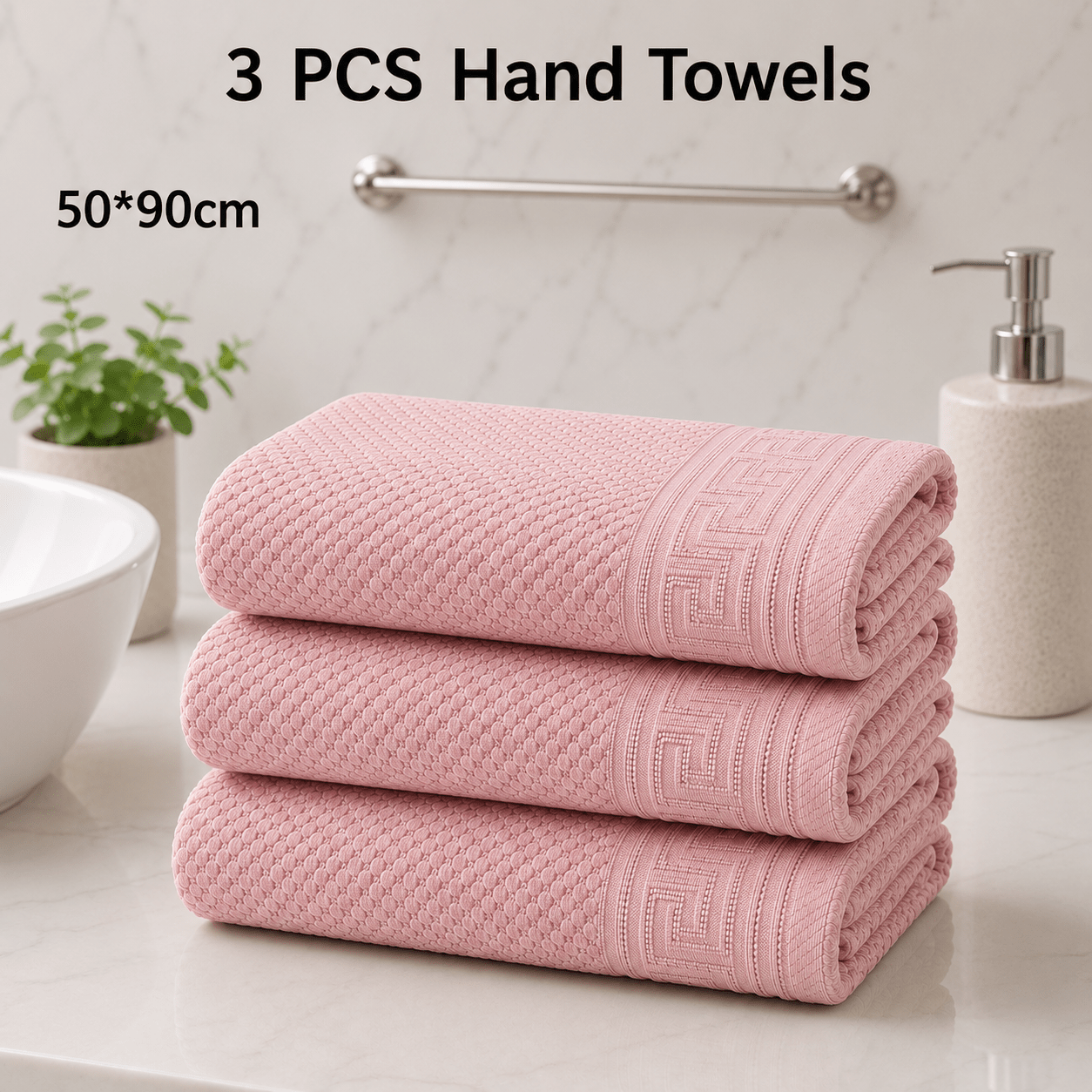 TEMU 3pcs Hand Towel Set | Quick-drying & Absorbent | Includes 3 Hand Towels Only | Greek Design | 8 Elegant Colours | Machine Washable | 500gsm