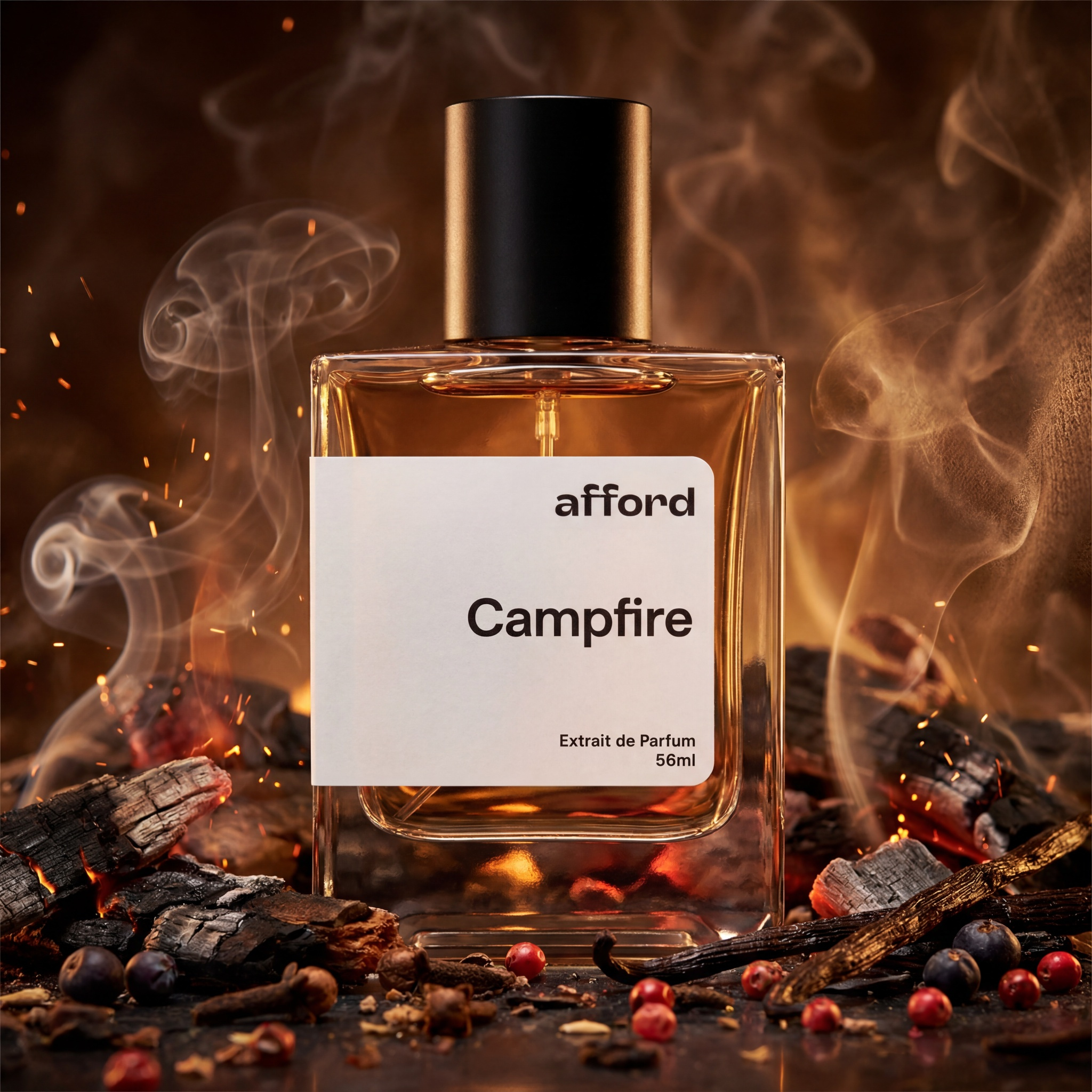 Image of Maison - Campfire Fragrance Of , Perfume Extract With 25% Oil Content, Featuring , Pink Pepper, Orange , Guaiac Wood, Chestnut, Berry, Vanilla, , Peruvian , Fragrance For , Men's Luxury Perfume
