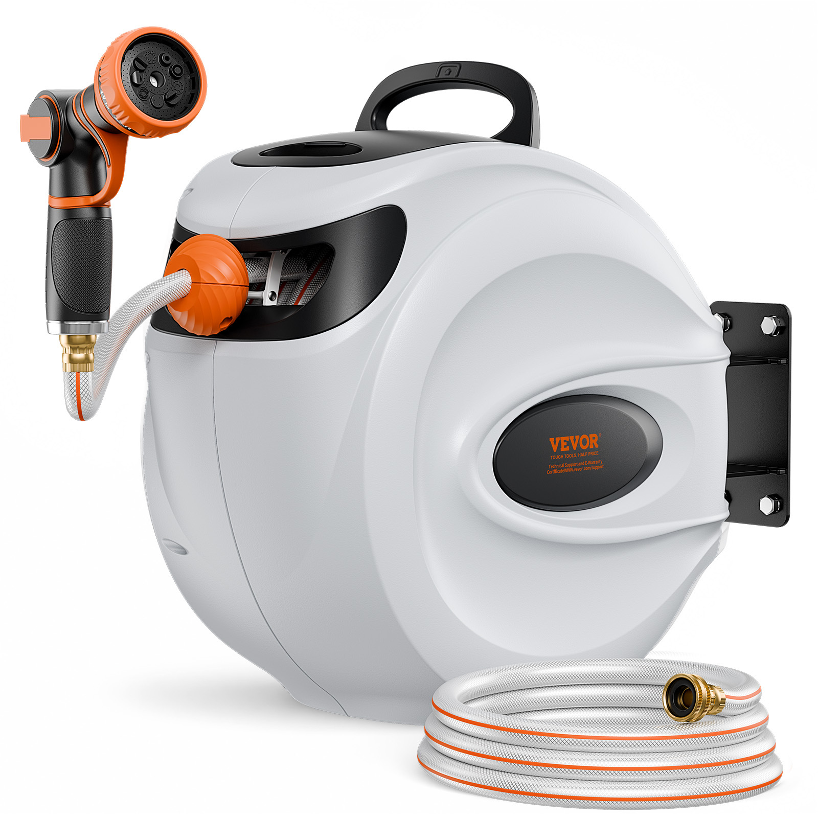 Image of Vevor Retractable Garden Hose Reel, 1/2" X 131.23 Ft Wall Mounted Hose Reel, Heavy Duty Garden Hose Reel With 9 Patterns Nozzle, Any Length Lock, Auto- Slow And Swivel Bracket