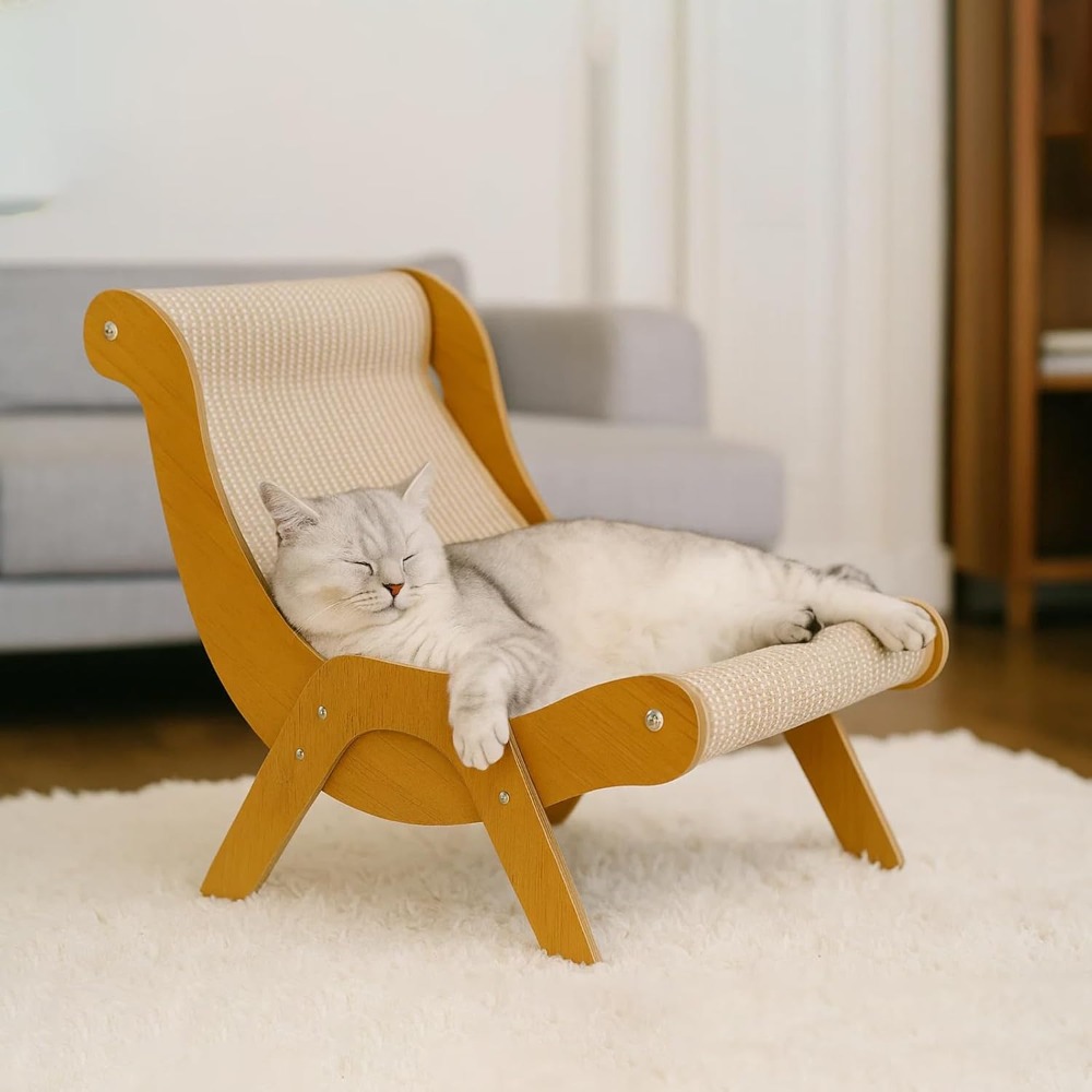 Cat Scratching Post, Solid Wood Scratching Board With Sisal And Elevated Lying Area, Cozy Pet Hammock For Use For Apartment Cats, Portable Large Sisal Scratching Board.