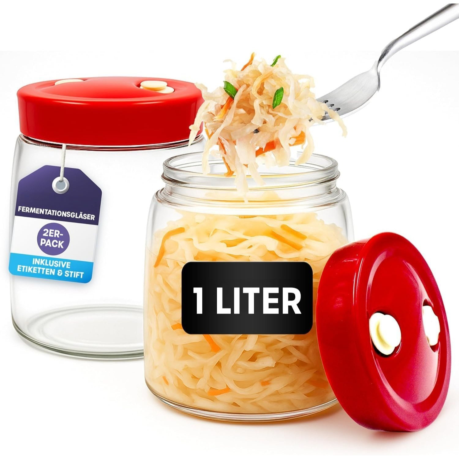 TEMU Fermentation Jars - Fermenting Jar With Airlock, Waterproof Labels And Pen - 2 Pack Fermentation Jar With 1 Way Vent Used As Kimchi Container,