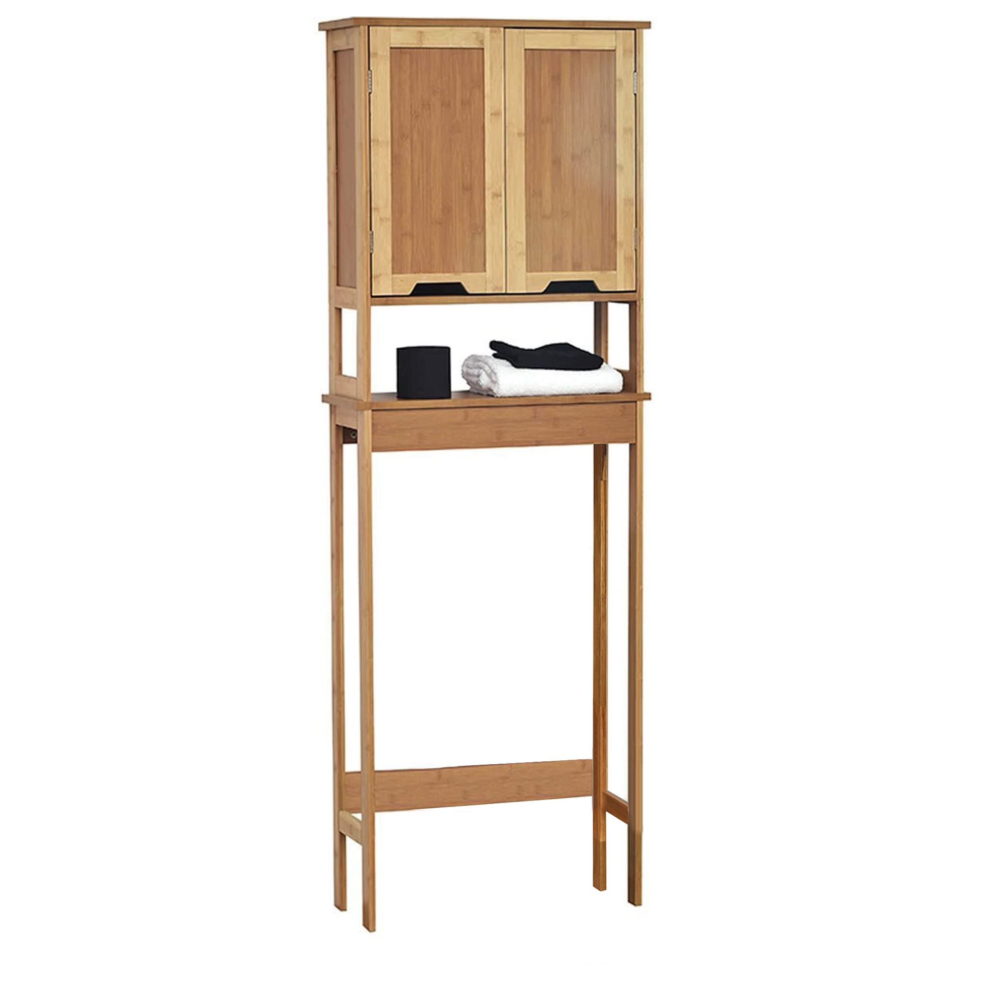 Image of Toilet Furniture With 2 Mdf Doors And An Interior Shelf, Wood, White/oak, 57x21.5x173 Cm