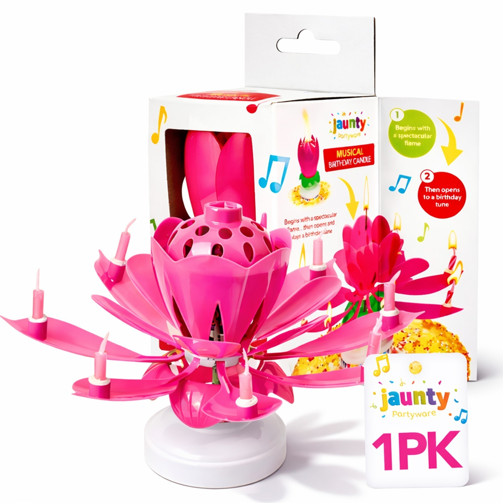 TEMU 1 Pack Musical Birthday Candle | Lotus Flower Happy Birthday Cake Topper | Automatic Opening Spinning Birthday Candle With Melody | Cake