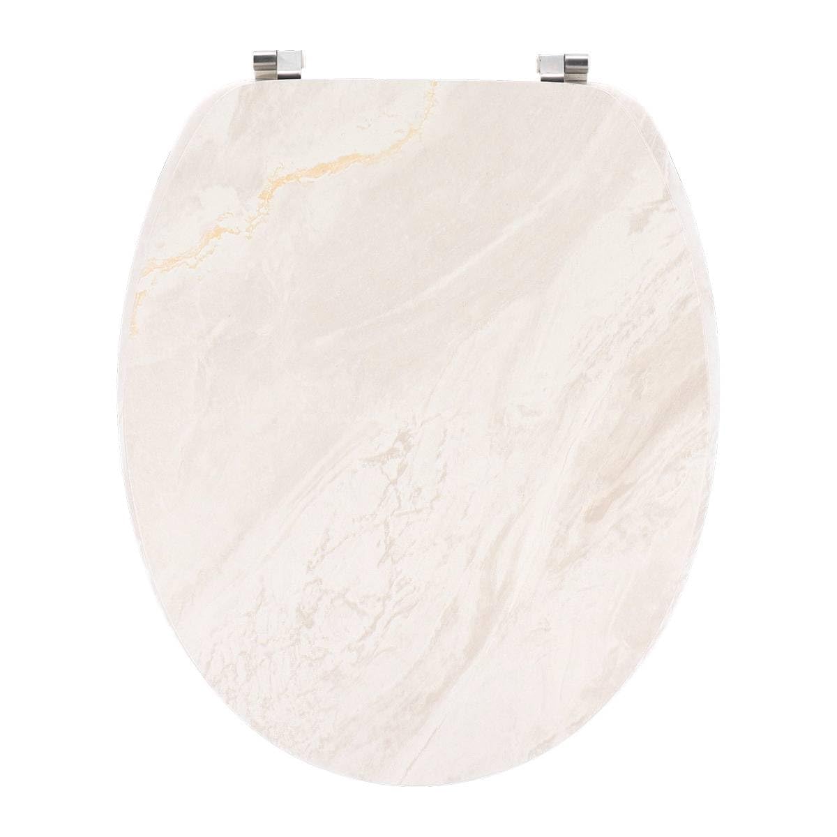 Image of 18-inch Mdf Toilet Seat Cover With 4 Printed Sides, Stainless Steel Hinges - Marble Style, Beige
