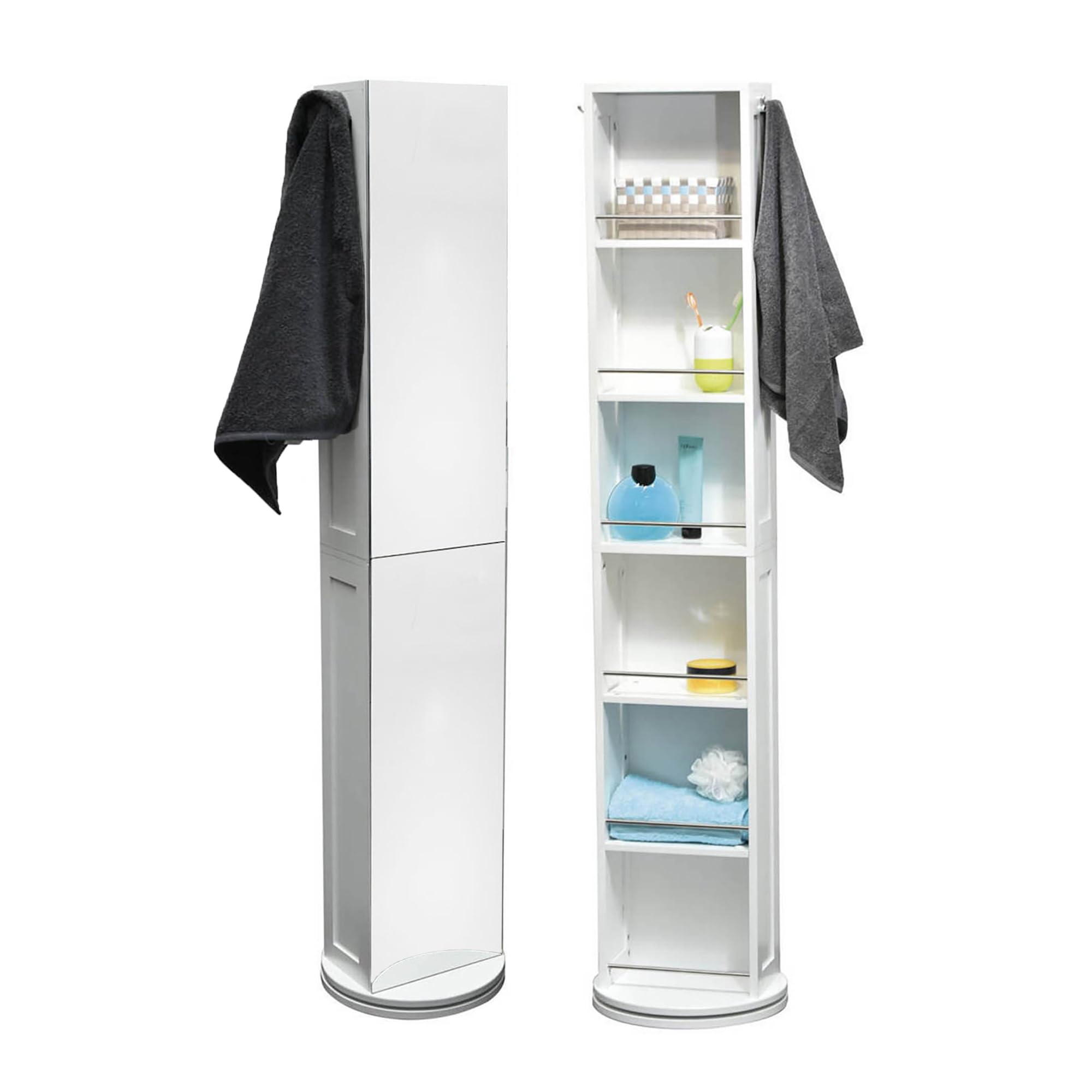 Rotating Bathroom Column Cabinet - 6 Shelves + 2 Mirrors + -