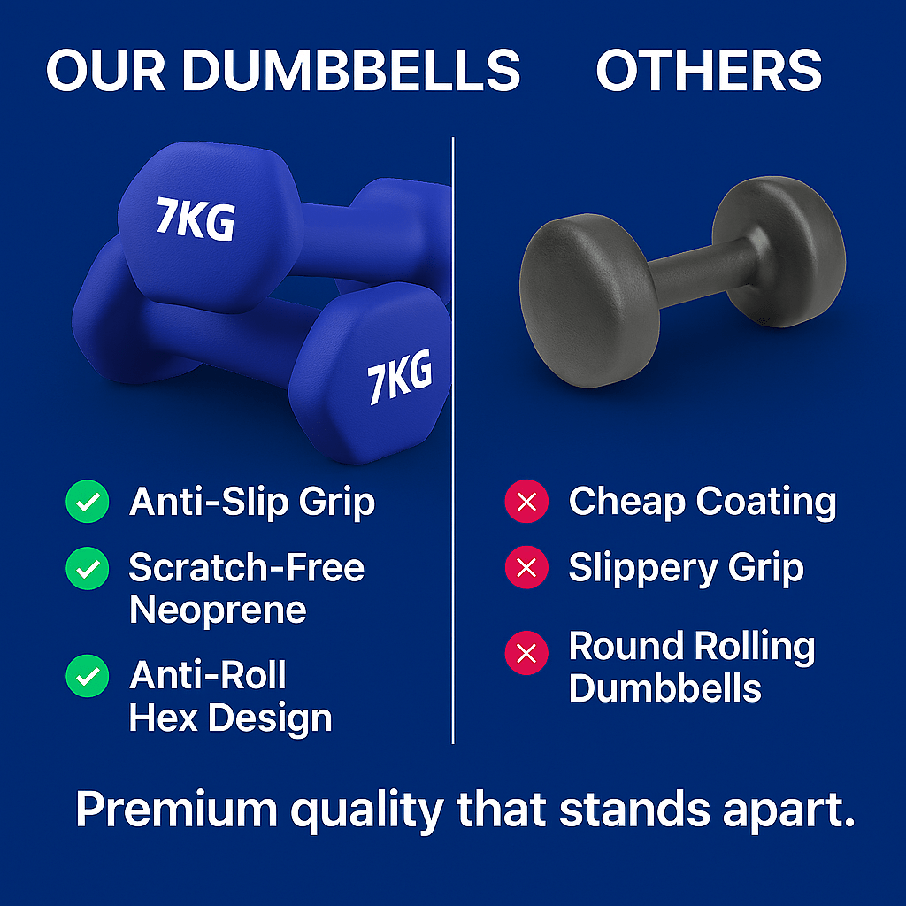 Neoprene Hex Dumbbell Set 3pcs (1kg, 2kg & 3kg) Pair for Home Workouts & Fitness Training