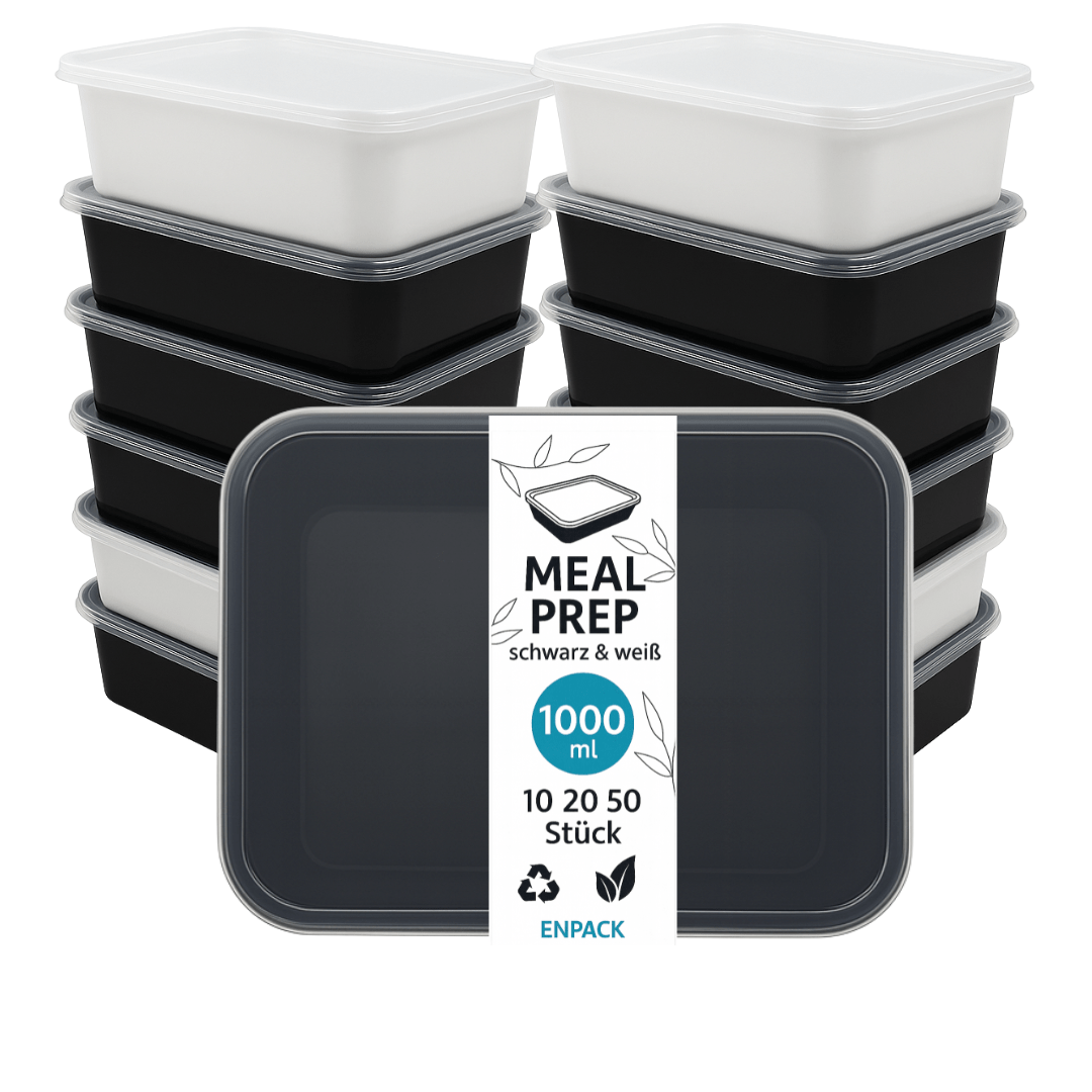 Image of Meal Prep Box With Lid (1000ml) – Microwave-safe Storage Containers In White/black, Airtight & Bpa-free, Ideal As Refrigerator Organizer, Storage Container, Cutting Box For Food