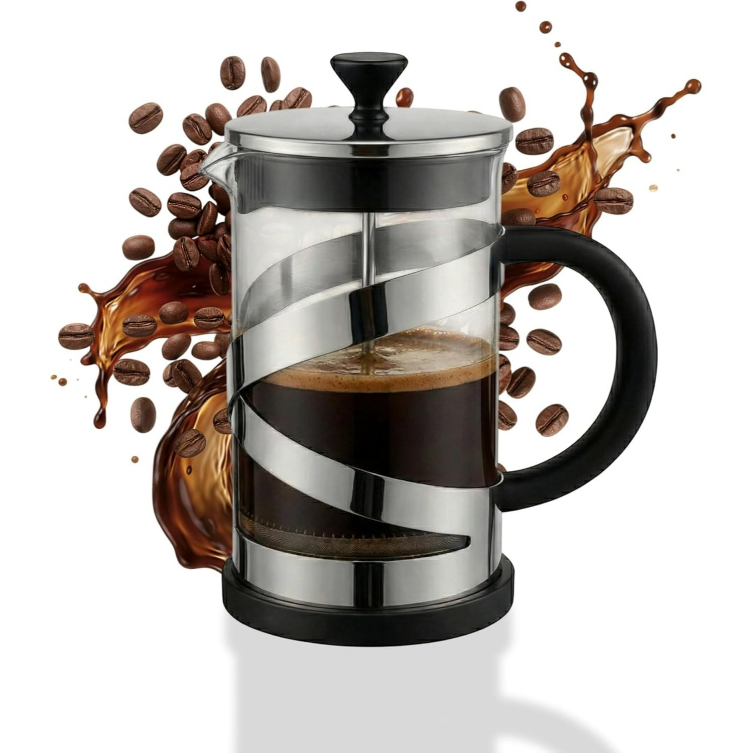TEMU 600ml Coffee Maker French Press, Reusable Double Filter Cafe Maker, 304 Stainless Steel Press, Heat Resistant Handle & Thick Glass Non Slip