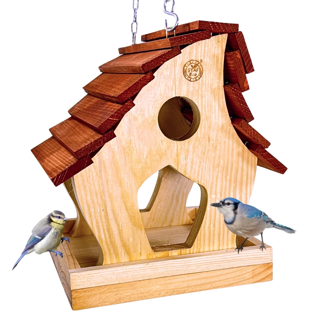 Impregnated Bird Feeder Made Of Wood On A Chain - Garden Decoration