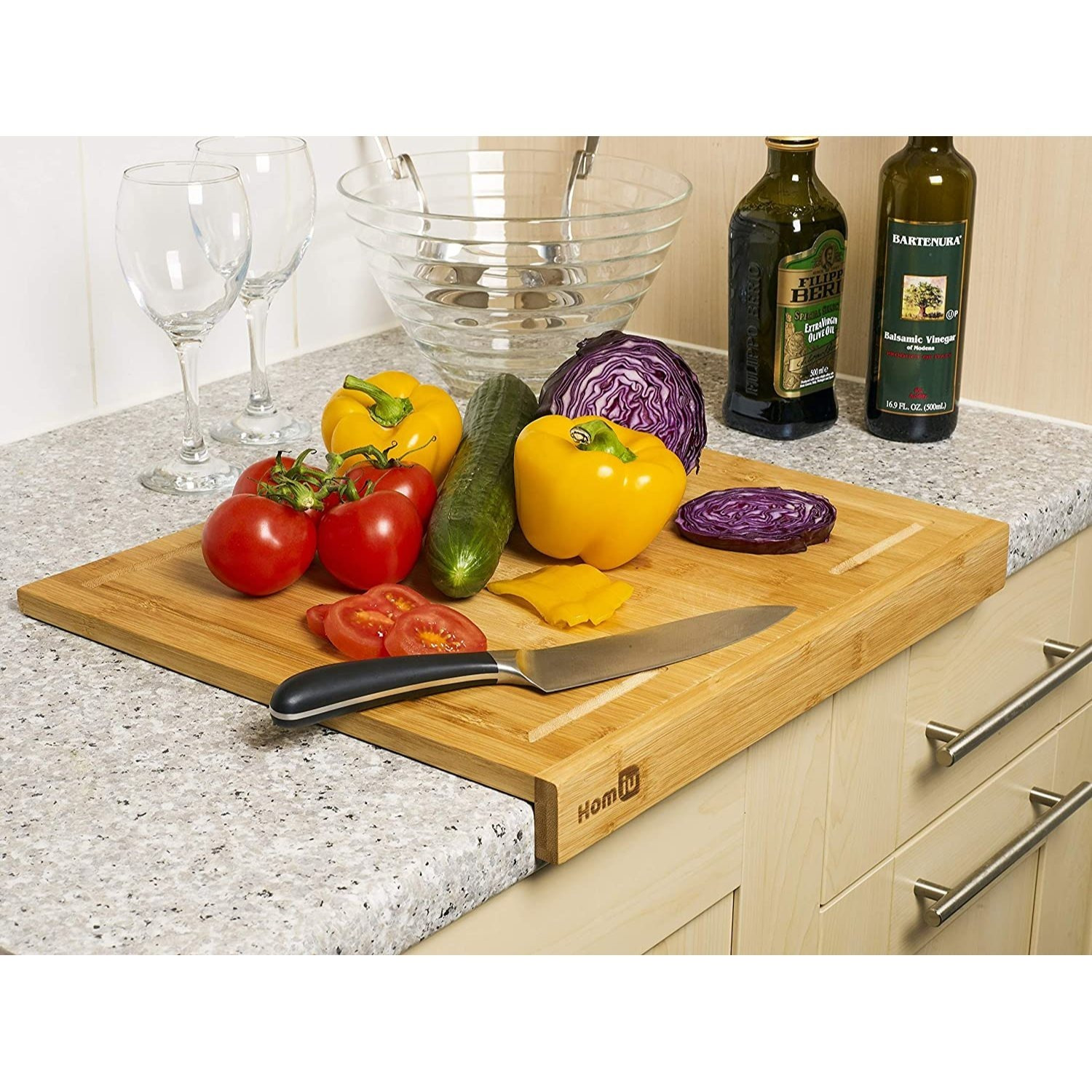 Homiu Counter Edge Natural Bamboo Chopping Board, Thick Multipurpose Cutting Board for Meat, Fruits, Fish, Cheese, Vegetables, Large Durable Kitchen Tabletop Saver with Lip, Rustic Kitchenware Ideal for Meal prep,
