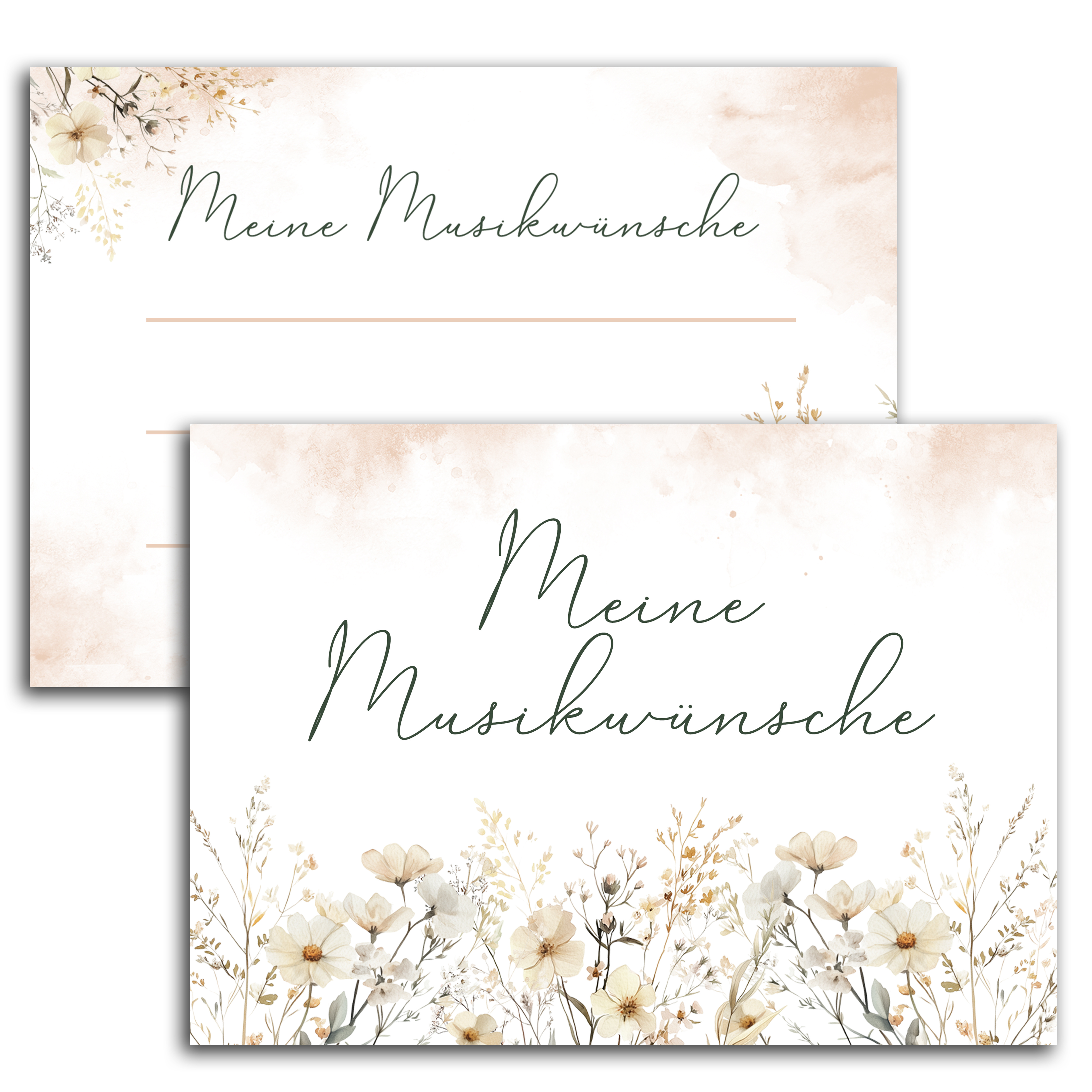 E-shop 50x Musikwunschkarten Hochzeit Party Geburtstag Beige Aquarell A7 2 Seitig Set Musik DJ Wunsch Karten Jubiläum 20 30 40 50 Musikkarten