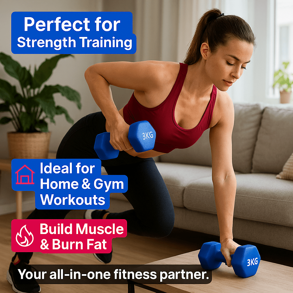Neoprene Hex Dumbbell Set 3pcs (1kg, 2kg & 3kg) Pair for Home Workouts & Fitness Training