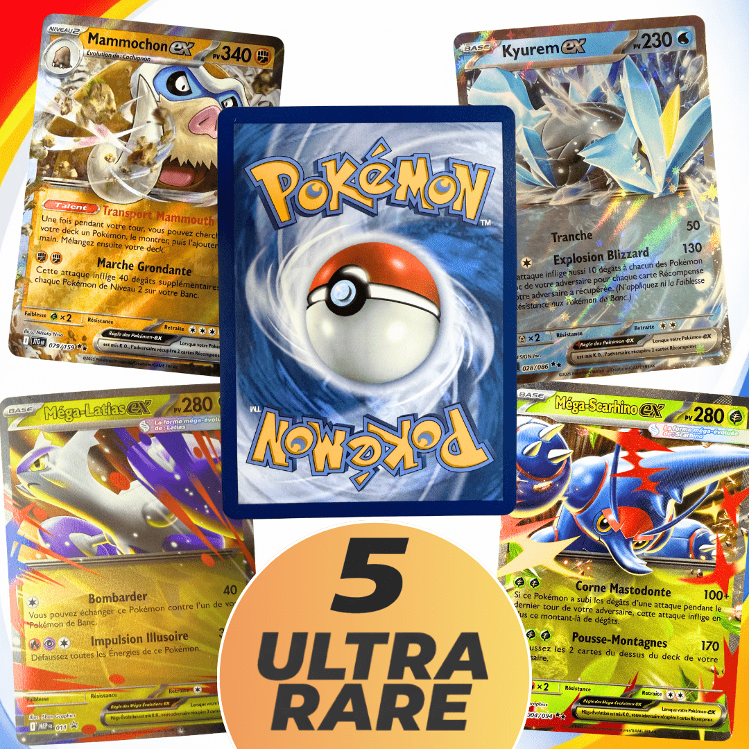 TEMU Lot de 5 cartes Pokémon ULTRA RARE - EX/V - - 100% Original