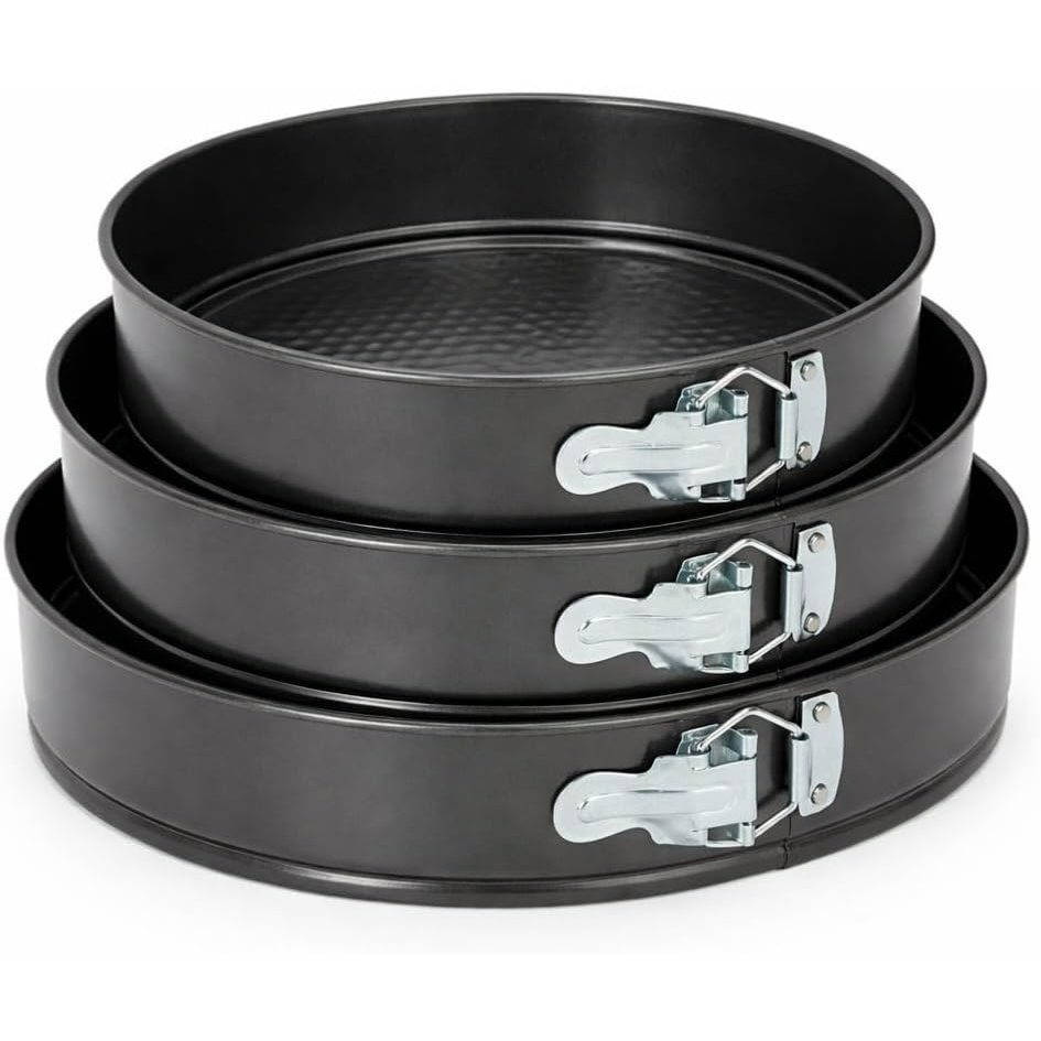 Image of Cecaro Group Set Of 3 Round Cake Pans With Hinged Lids, 24-26-28 Cm, 7 Cm Height – Detachable Drip-proof Base – Reinforced Clips – – Dishwasher Safe – Heat Resistant Up To 450°f