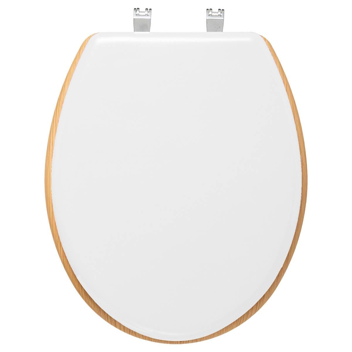 Image of White And Natural Wooden Toilet Seat