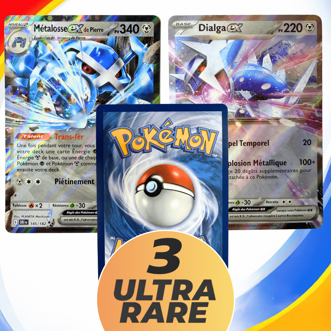 TEMU Lot de 3 cartes Pokémon ULTRA RARE brillantes - EX/V - - 100% Original