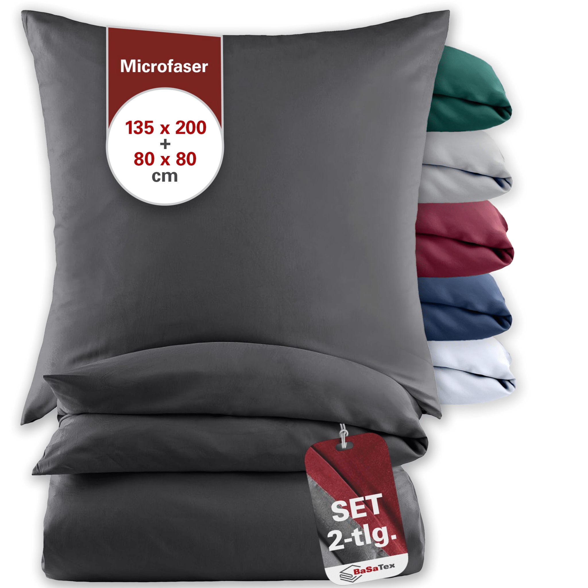 Image of Microfiber Uni Bedding Set 135x200 2-piece - 1x Duvet Cover 135x200 Cm + 1x Pillowcase 80x80 Cm - With Zipper - Hypoallergenic Bedding Set