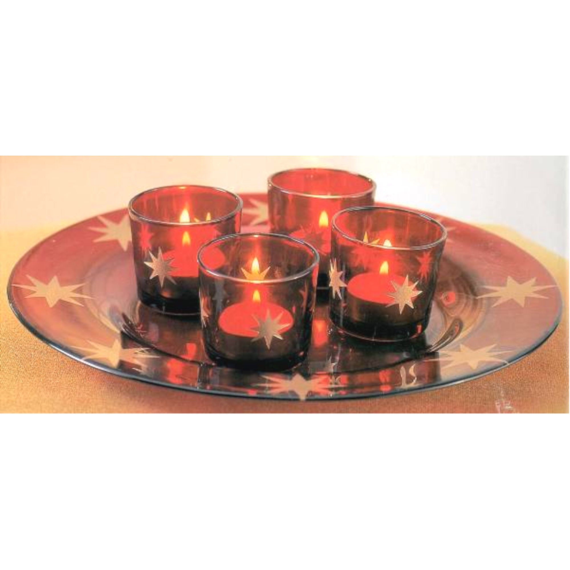 Image of Glass Plates With Red Glass Tealight Holders
