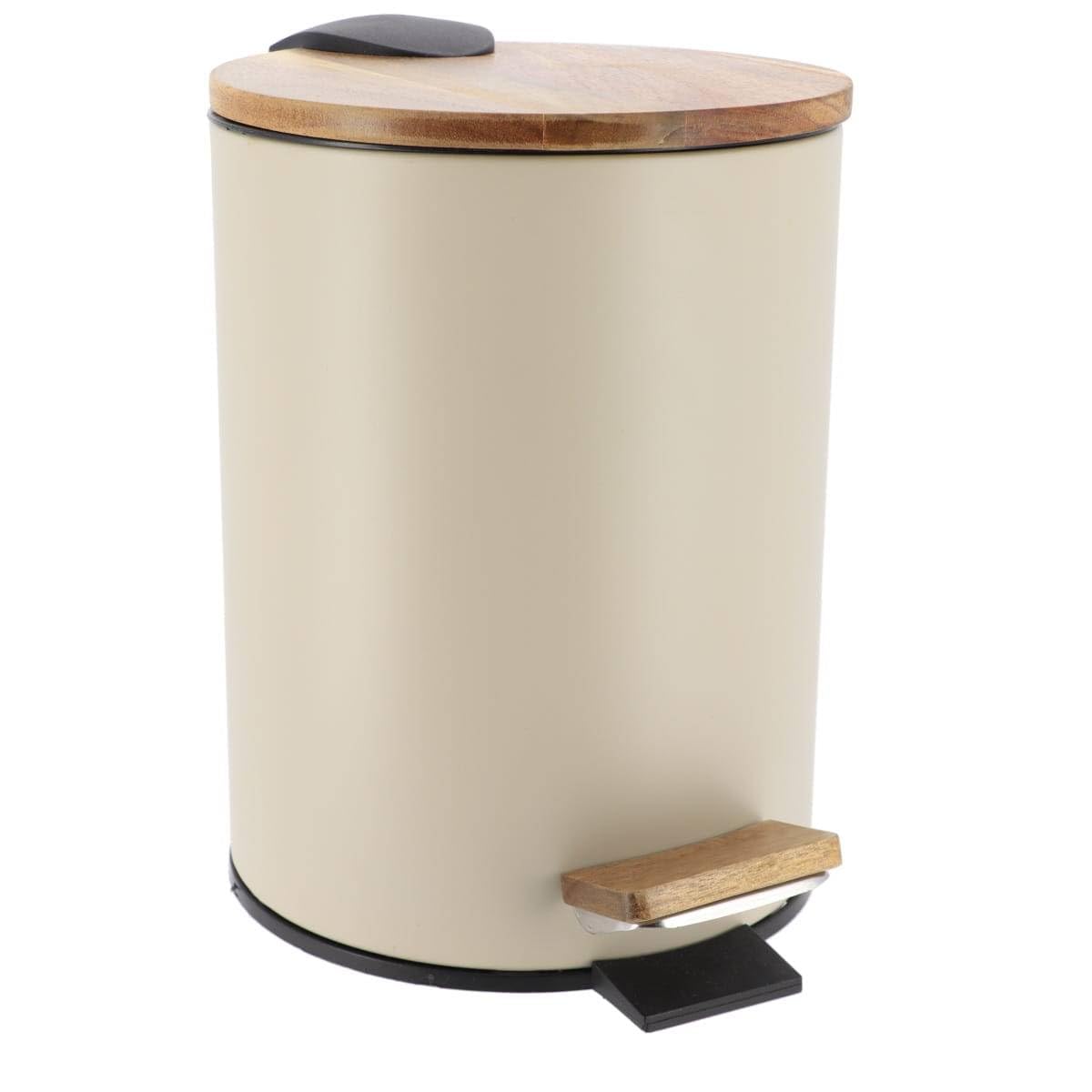 TEMU Poubelle metal/acacia frein de chute 2, 5l - beige/acacia