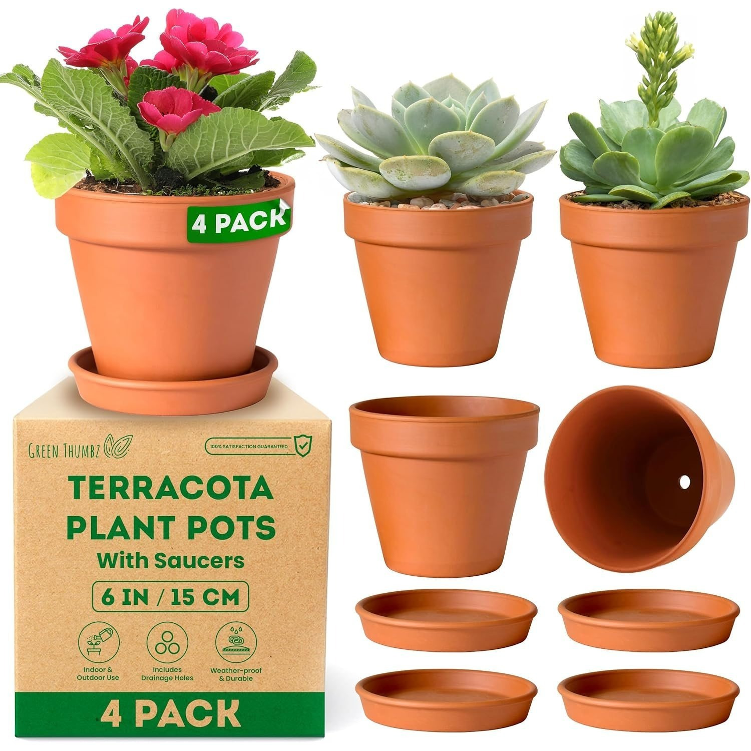 TEMU Clay Pots For Plants With Saucer - Terracotta Plant Pots With Drainage Hole, Pots For Plants For Indoor/outdoor Use
