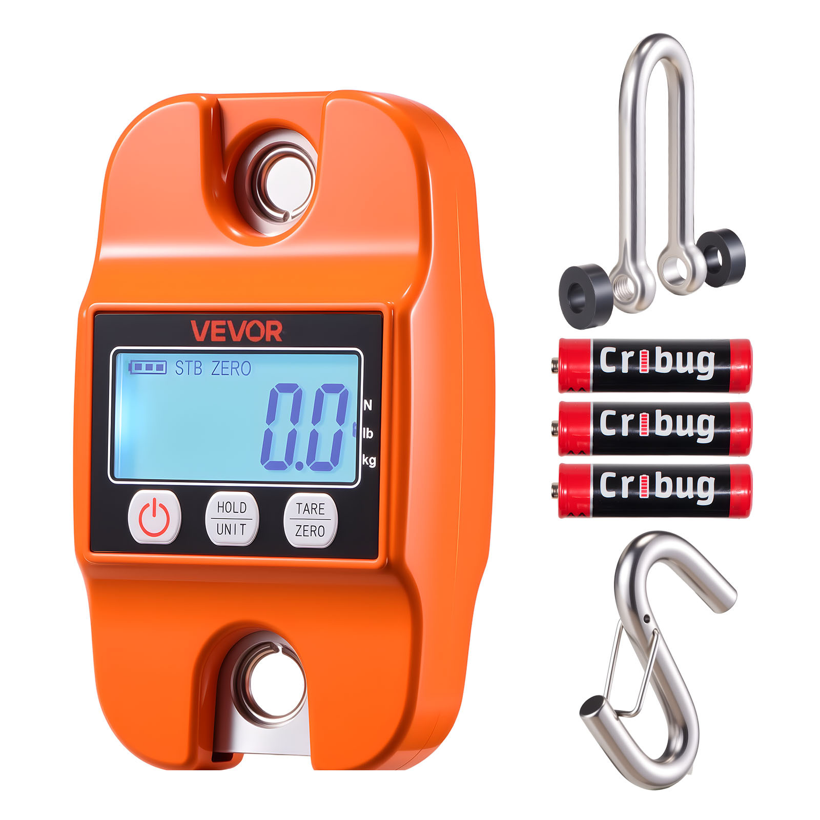 Image of Vevor Digital Crane Scale, 880 Lbs/400 Kg , Handheld Hanging Scale With Cast Aluminum Case & Lcd Display, 100 G Division & 3 Unit Switch, Auto-off Setting For Farm Hunting Fishing, Orange