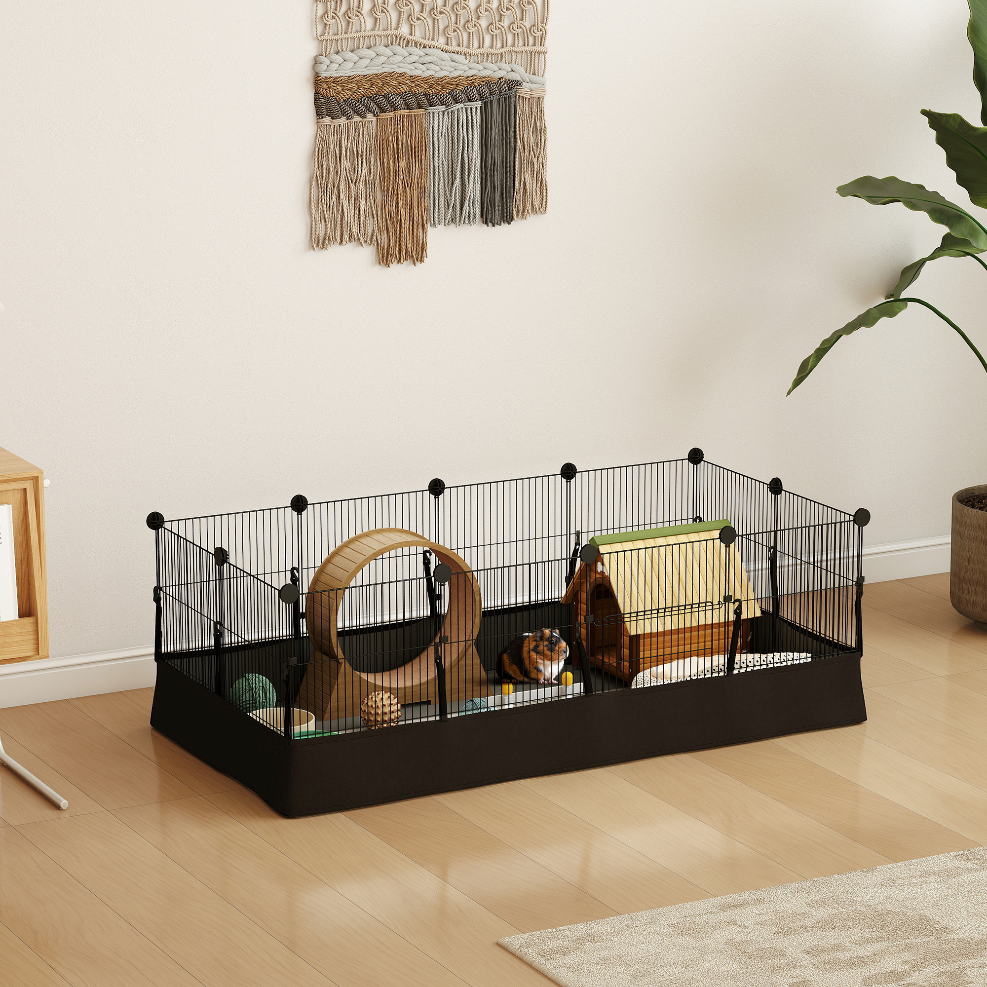 Image of Outdoor Playpen For Rabbits, 12-panel Playpen With Waterproof Mat, Small Animal Enclosure For Guinea Pigs, Indoor And Outdoor Use, Steel Mesh, 120x60x40 Cm, Black