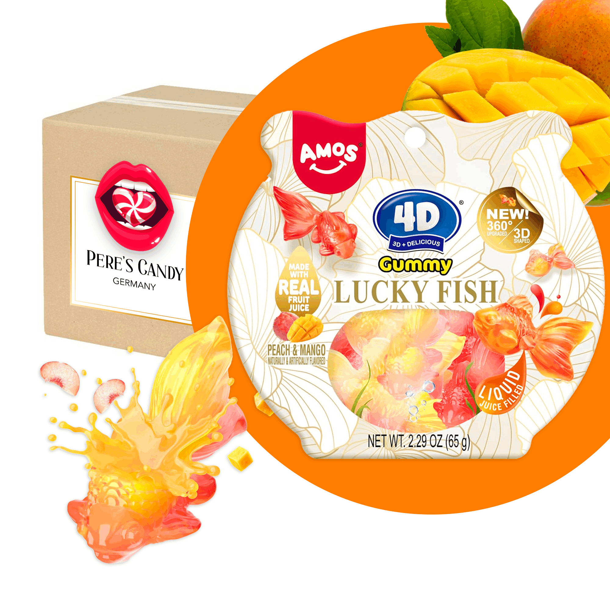 Amos 4d Lucky Fish - Peach & Mango Flavor - 65g