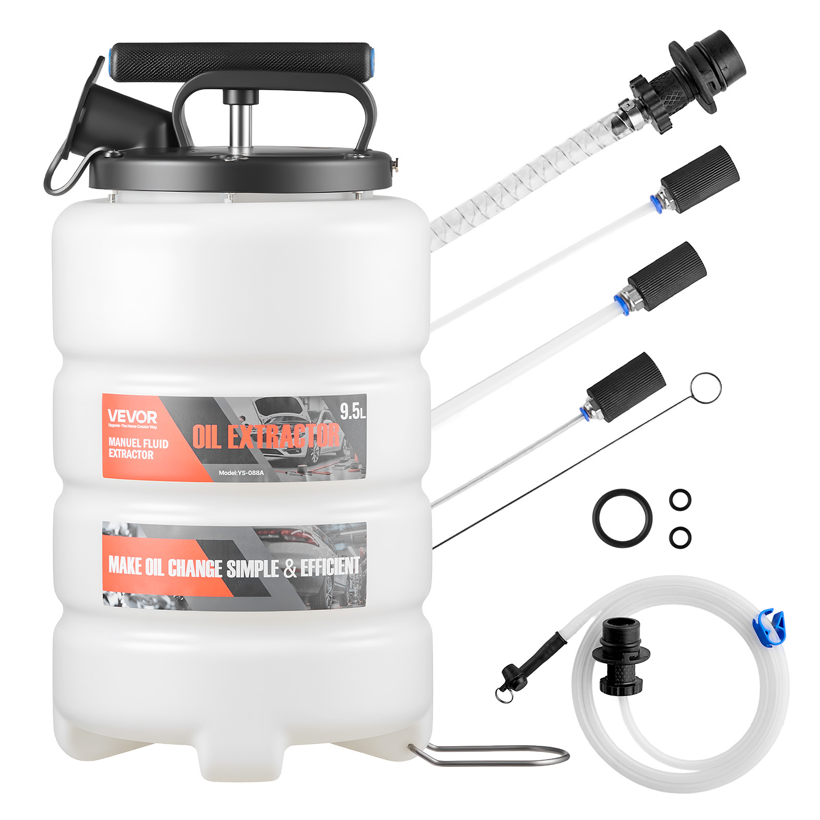 Image of Vevor Fluid Extractor, 9.5 L Capacity, Manual Vacuum Fluid Extractor With 150 Cm Long Horse And 3 120 Cm Extension Tubes, Oil Change Pump With Hdpe Tank For Cars, Lawn Mowers, Boats