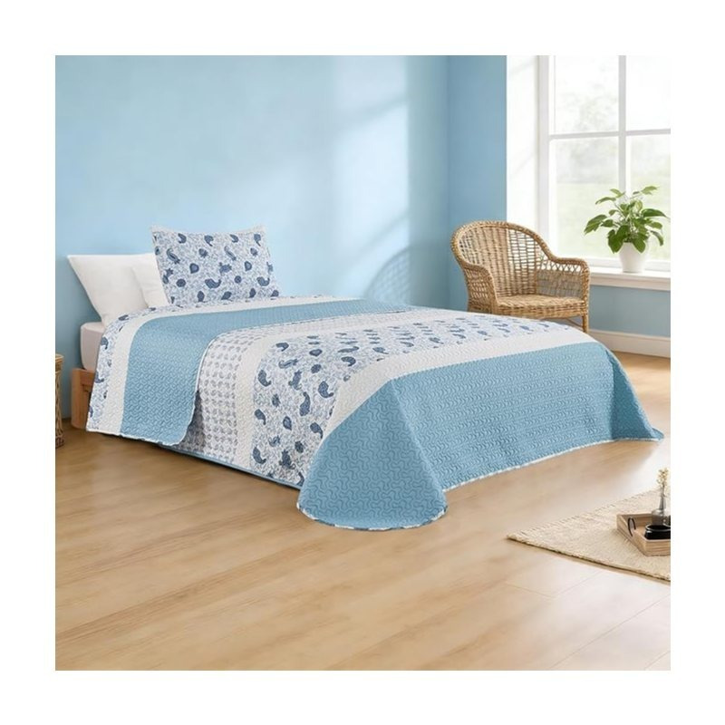 TEMU Colcha Estampada Paisley Cama 135 /150 /180cm), Cubre Cama Reversible Azul y , 2 Fundas de Cojín, y Verano