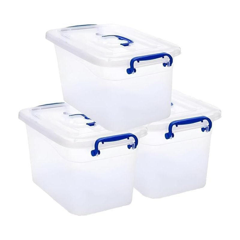 TEMU Stl Pack Of 3 Heavy-duty Clear Plastic Storage Box With Lid 15l, Stackable Storage Container For Home, Office, Kitchen, Toys, And Goods, Secure
