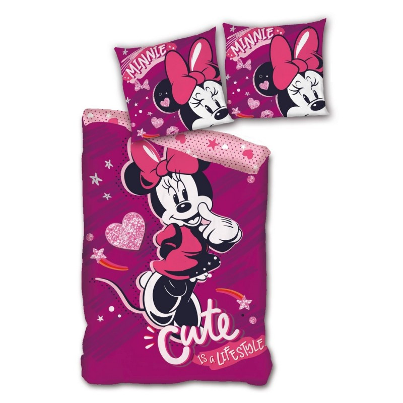 TEMU Parure de Lit Minnie en Microfibre - Housse de Couette Minnie 140 x 200 cm + Taie d'oreiller 63 x 63 cm - Disney