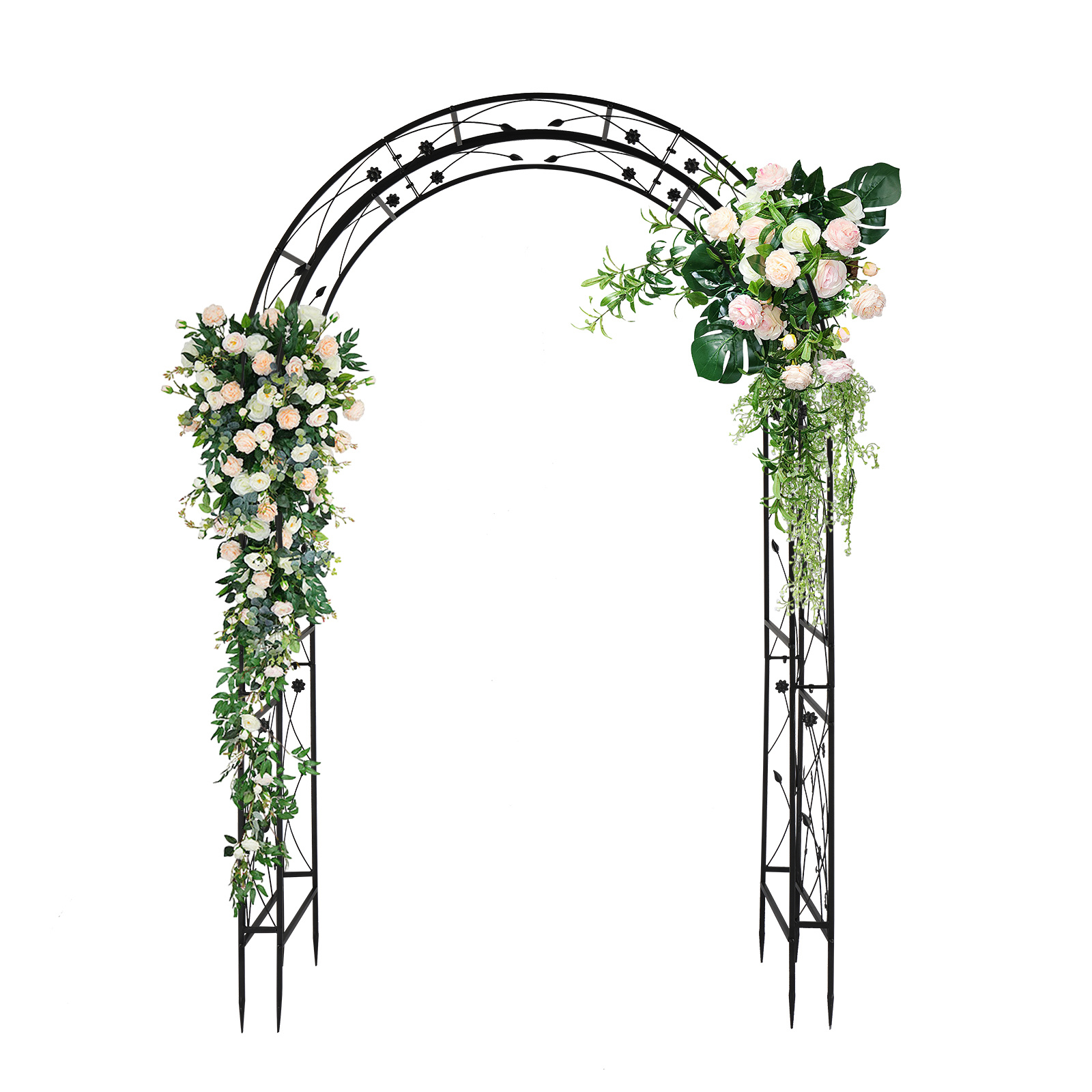 Bonnlo Metal Rose Arch, Sturdy Trellis Support, Garden Climbing Frame For Roses, Plants, 139*59*212cm, Black