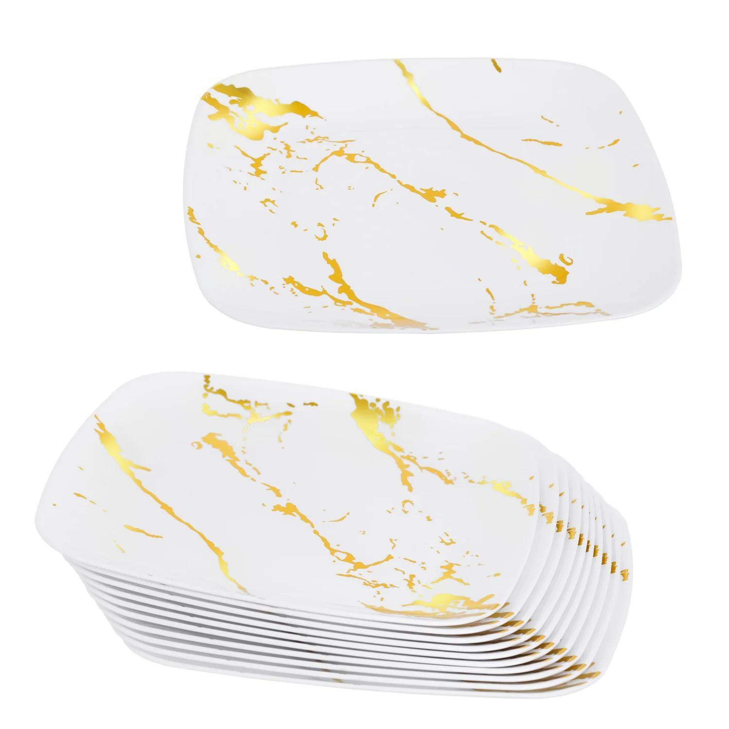 TEMU 10pcs Elegant Gold Marble Square Plates Effect Pattern Dinner Plates - Reusable & Washable, Perfect For Weddings, Parties, And Formal Events,