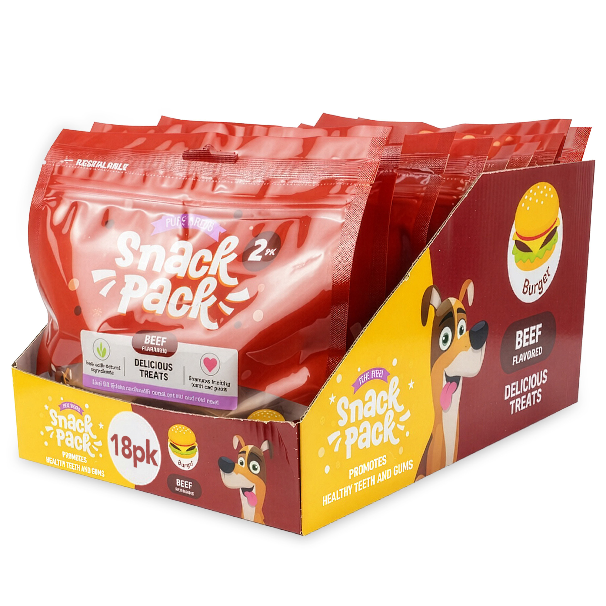 TEMU Pure Breed 18 Pack Beef Dog Treats (9 X 2pk) – Beef Flavoured Burger Dog Chew | Everyday Dog Treats | Flavour Dog Training Treats | Bulk