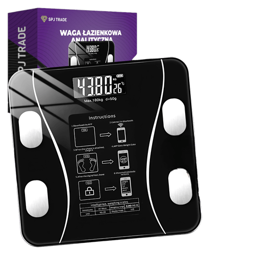 inteligentna waga cyfrowa łazienkowa bluetooth to nowoczesne urządzenie do monitorowania sylwetki. oprócz pomiaru ciała analizuje m.in. bmi, tkankę tłuszczową, masę mięśniową, wodę w organizmie i parametry. dzięki łączności bluetooth synchronizuje z aplikacją mobilną, umożliwiając śledzenie postępów i tworzenie statystyk. elegancki design, wyświetlacz led i wysoka precyzja sprawiają, że waga idealnie pasuje do każdej łazienki.