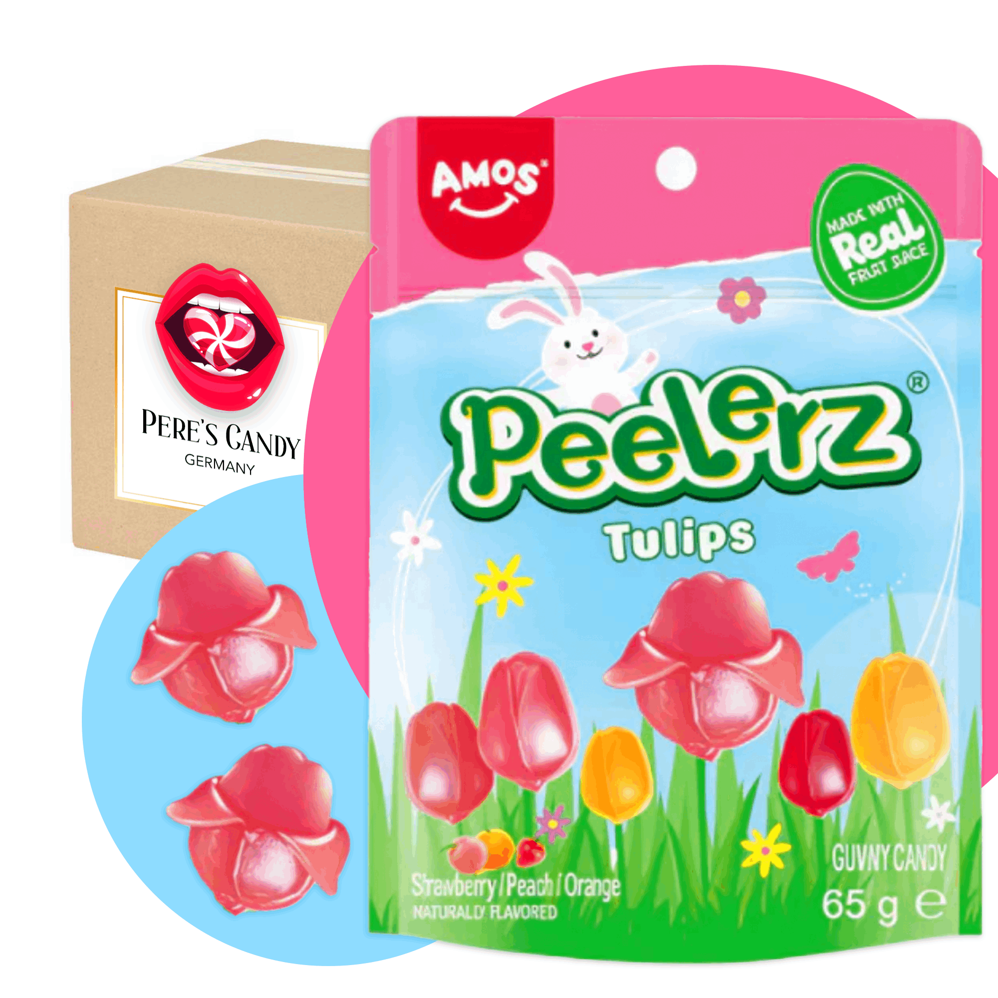 Amos Peelerz Gummy Tulips - Strawberry & Peach & Orange Flavor - 65g