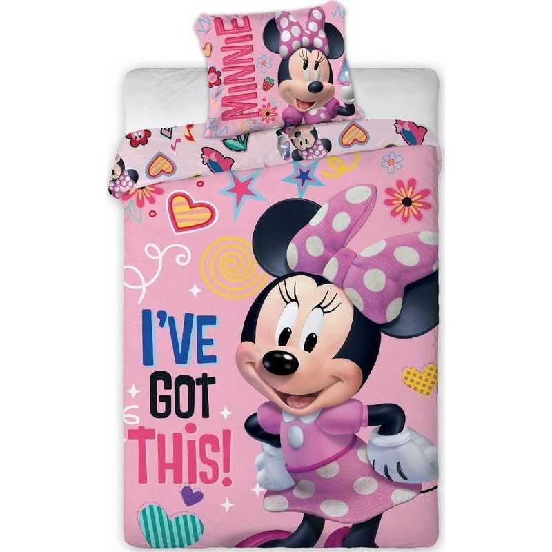 TEMU Parure de Lit Minnie en Microfibre - Housse de Couette Minnie 140 x 200 cm + Taie d'oreiller 63 x 63 cm - Disney