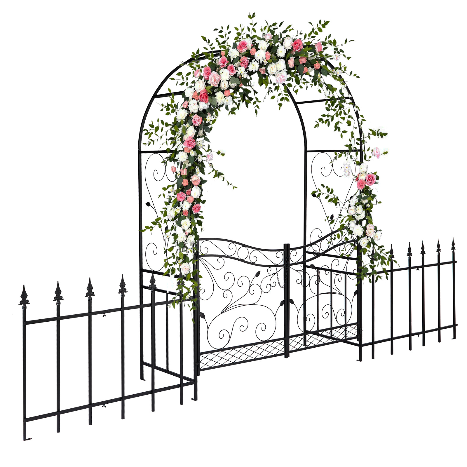 E-shop Bonnlo Rosenbogen aus Metall, Rankhilfe mit Tor, Gartenbogen mit , Rankgitter für Garten, Rosen,Plantzen, 370 x 220 x 58 cm,Schwarz